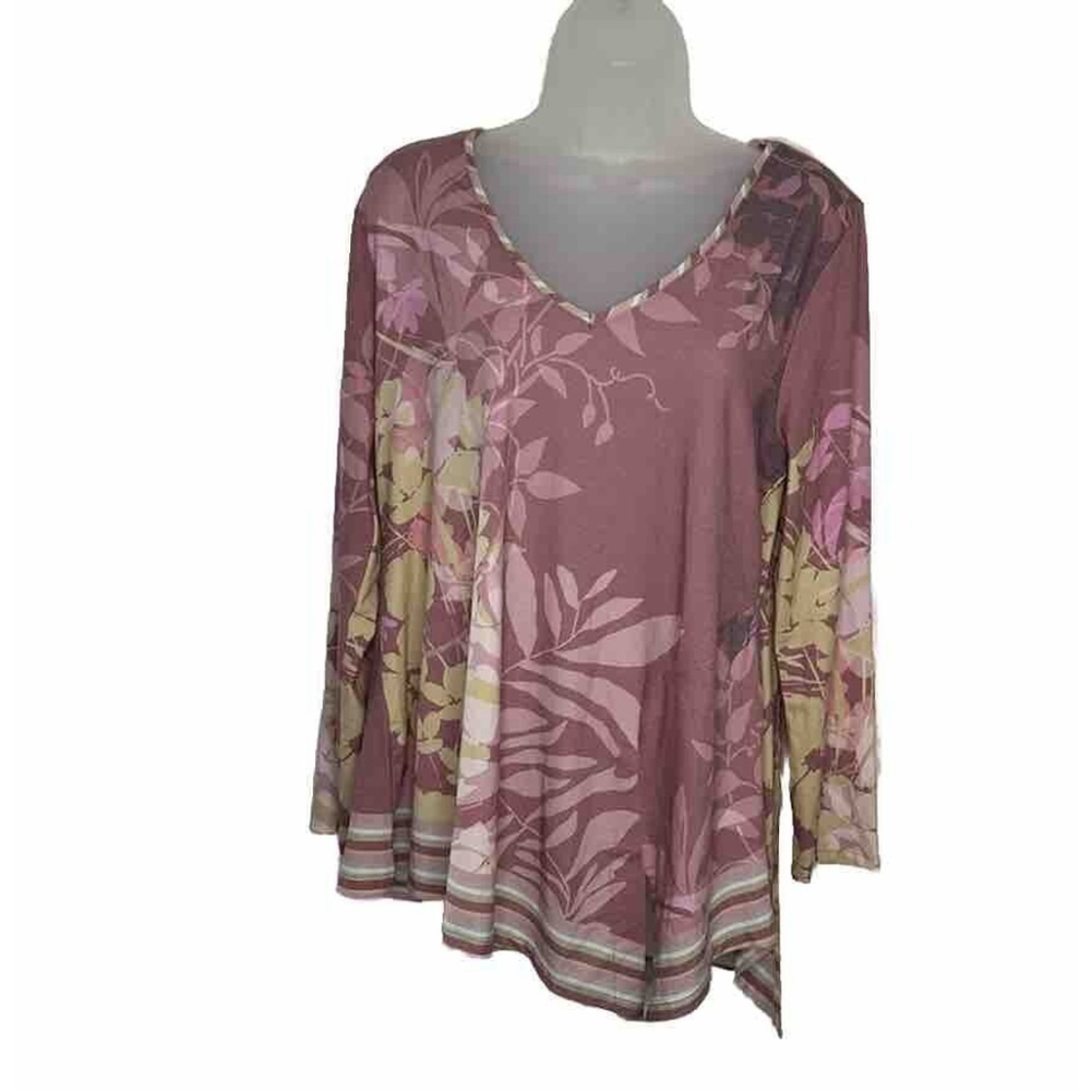 Soft Surroundings Asymmetric Tunic Top Women’s Long Sleeve Floral‎ Botanical PM